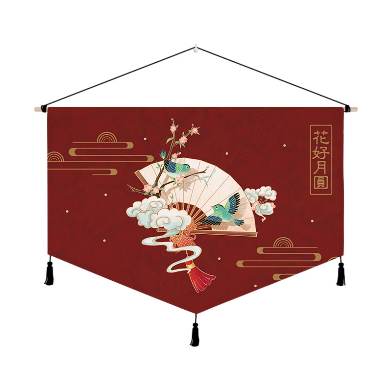 中式红色喜庆挂布背景布电表箱装饰挂旗画中国风客U厅卧室布艺挂图片