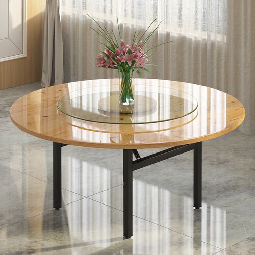 可折叠圆桌面板实木餐桌10 15 20人饭桌L转盘圆形桌面酒店大圆桌