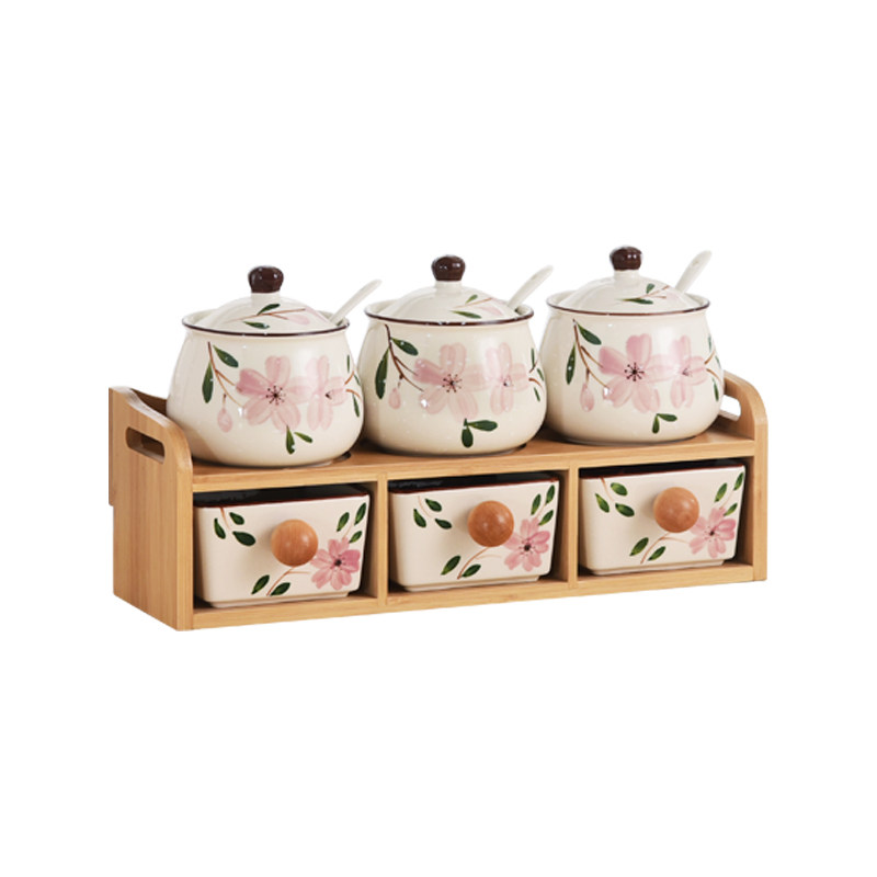 家用厨房调料盒组合装调味u罐陶瓷盐罐调料罐套装木架双层调味瓶,厨房/烹饪用具,调味瓶罐/调料研磨器,淘宝优惠券,粉丝福利购,淘宝优惠卷