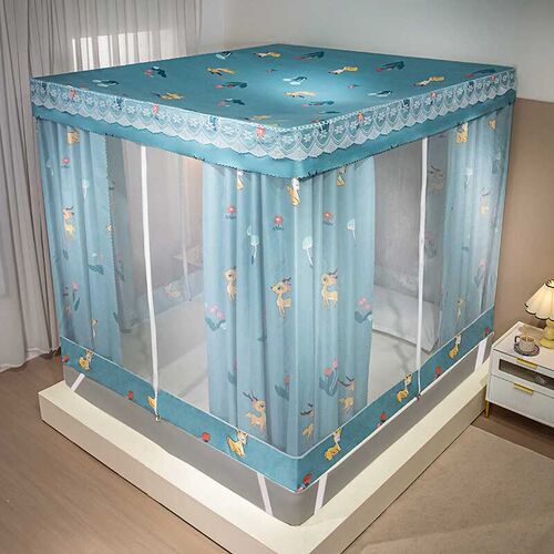 全底坐床床帘蚊帐一体式遮光防蚊家用防摔1.8m防尘顶W加厚折叠支