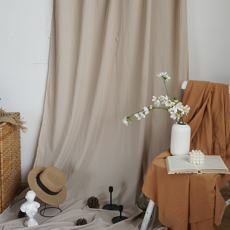 日式亚麻色纯橘棉k麻桌布甜品台结婚礼氛围感装饰布置摆摊展台背