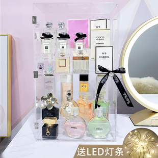 香水展示收纳盒架柜大号阶梯形有门防尘箱亚克力透明加.高多层桌