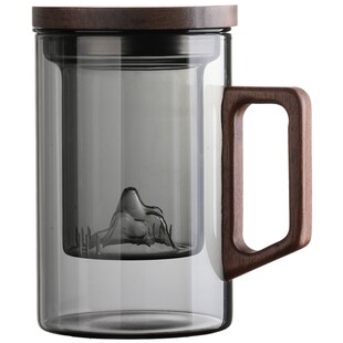 茶杯茶水分离观山玻璃泡茶杯办公室个F人专用男女士高档水杯茶道