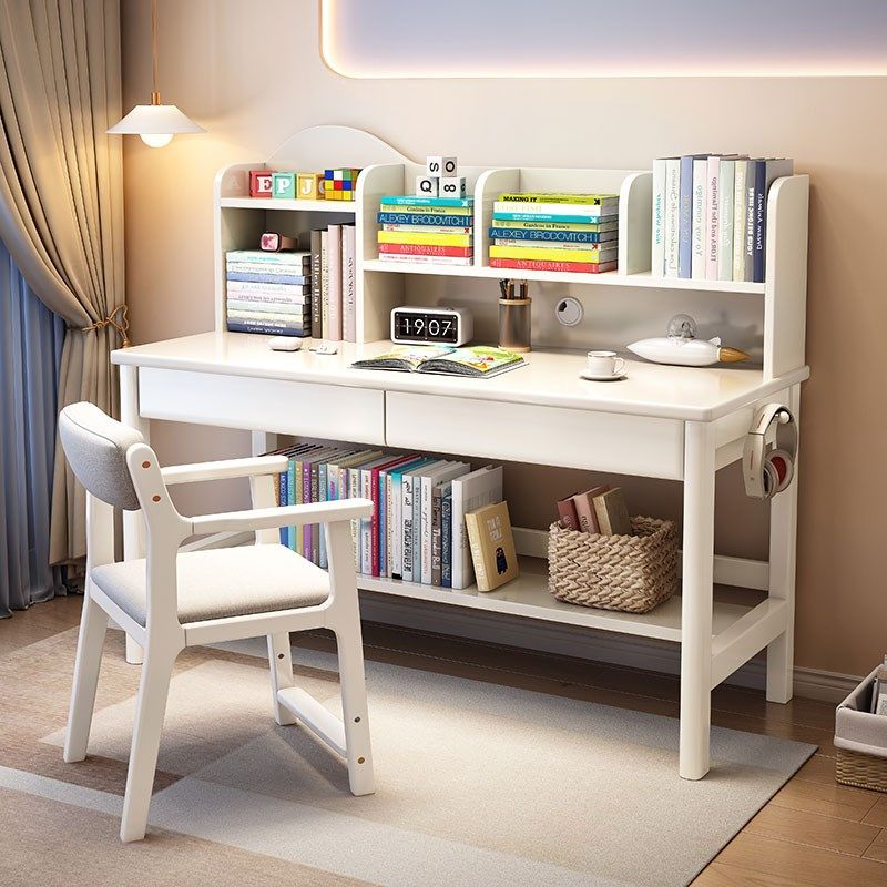 速发实木书桌书桌一体学生写用儿童学习家字桌简约办公架椅子组合