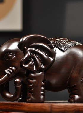 速发黑檀木雕大件摆象饰宅招财新中式客厅家居办公室桌面装镇开业