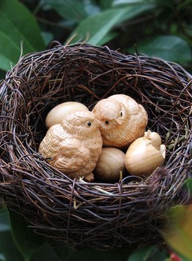 速发缘福阁桃木一家件小鸟摆亲 创意家居装饰品