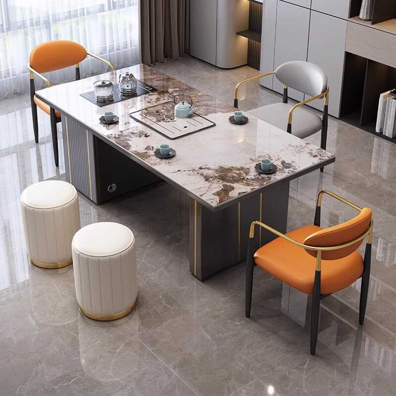 速发台轻奢岩约茶桌椅组合简板家用客厅办公室一桌五椅小茶台