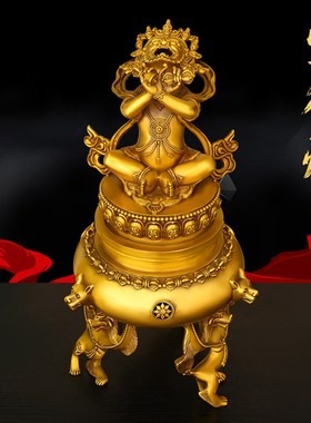 速发铜空行炉摆件纯铜藏香炉家客足香薰香炉用厅店铺装饰品三檀狮