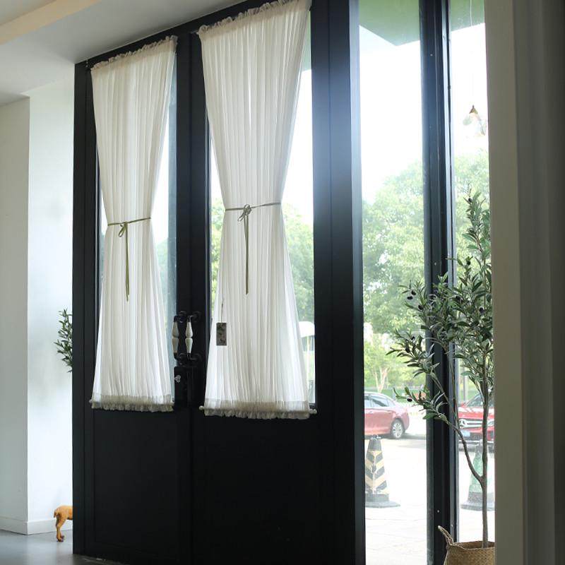 上下固定窗帘纱玻璃门纱帘窗纱白纱帘咖啡馆绷