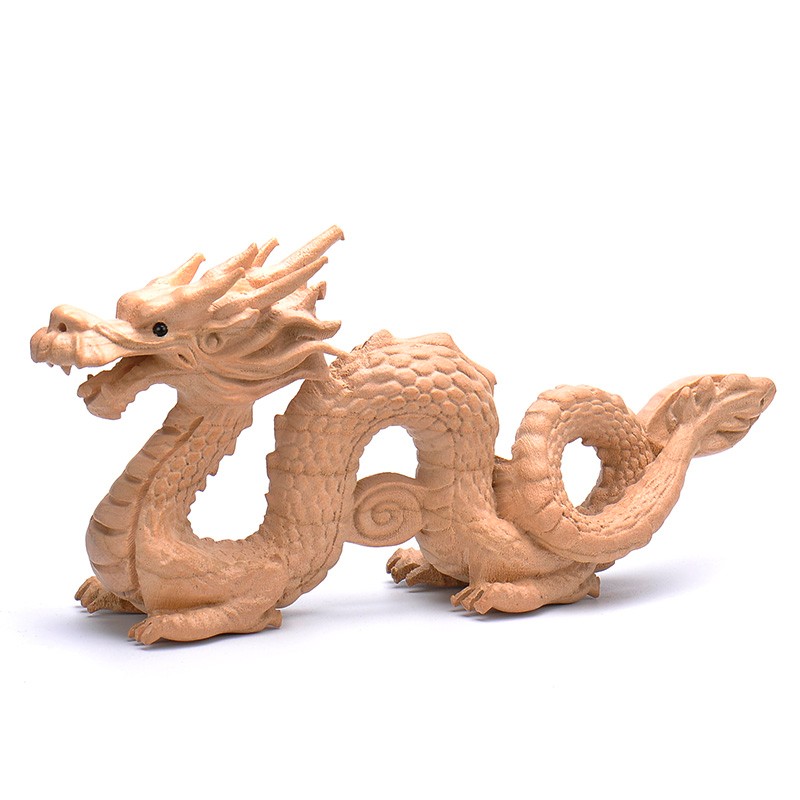 速发桃木青龙保雕龙木龙件摆生肖实木汉龙木质客厅龙摆件环木无漆