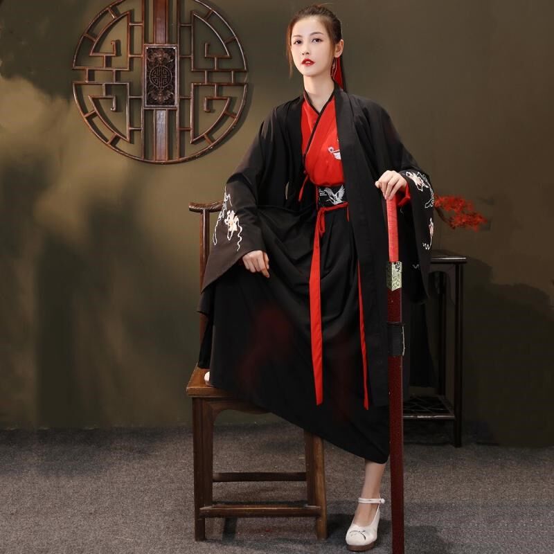 速发中国风汉服大袖长交衫大领襦裙大氅传统特袍码套装男CP情侣装