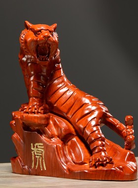 速发花梨厅雕老虎摆件实木质十二生客上山虎家居肖木办公装饰工艺