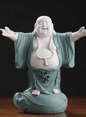 速发陶瓷大肚笑佛摆件招财弥勒关像工会品家居客厅玄佛艺所装饰品