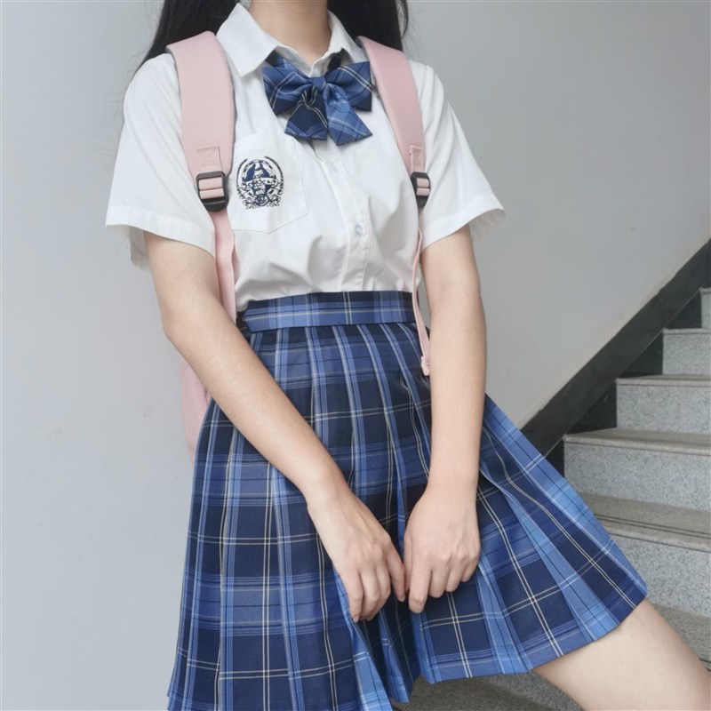速发半袋麻豆院褶蓝色jk制服裙学 风狗短格裙高腰百冈短裙校服套