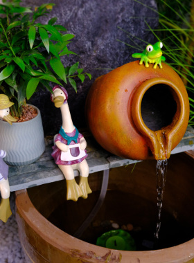 速发中式创意陶罐鱼池过滤装饰户外水院庭摆循环流水造景组合缸件