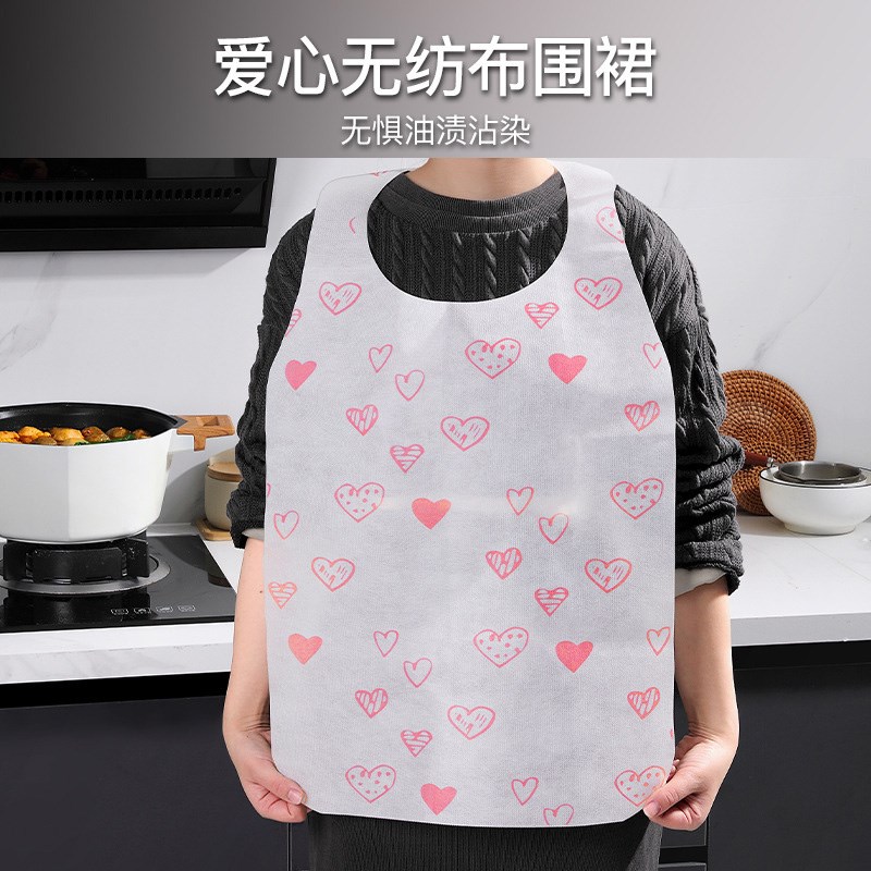 速发用次性围裙无纺防爱心透气印花餐饮印花家庭一餐吃饭烧烤罩衣