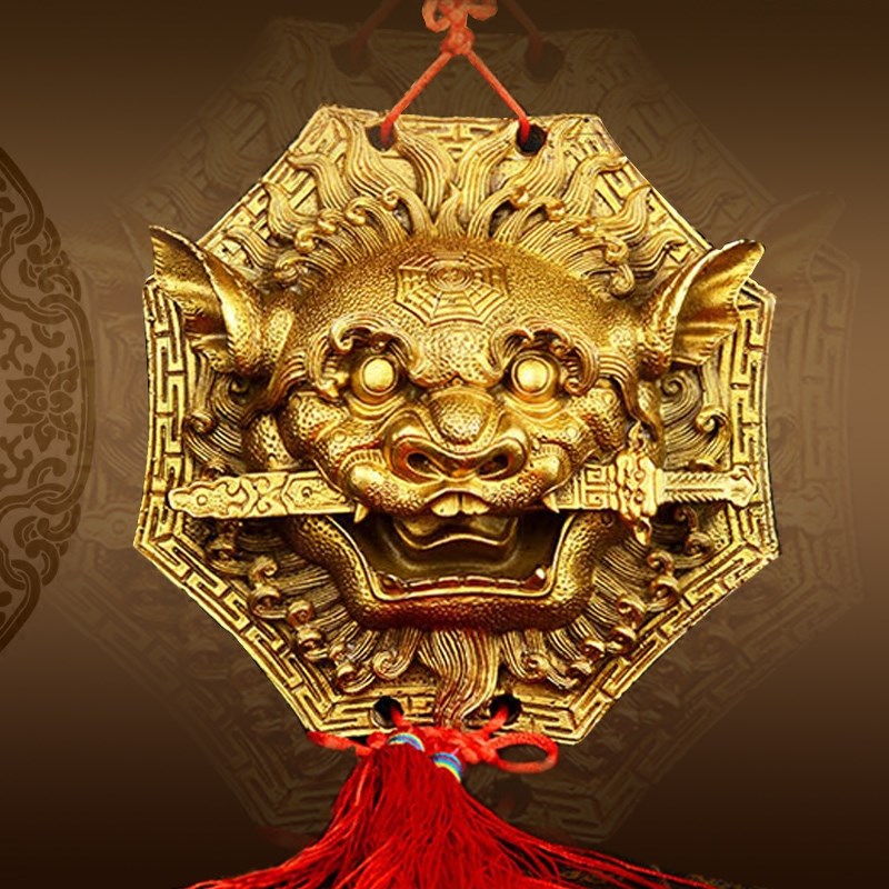 速发狮咬剑纯铜牌八卦镜大门对门窗口狮子牌吞口兽头睚眦瑞兽挂件