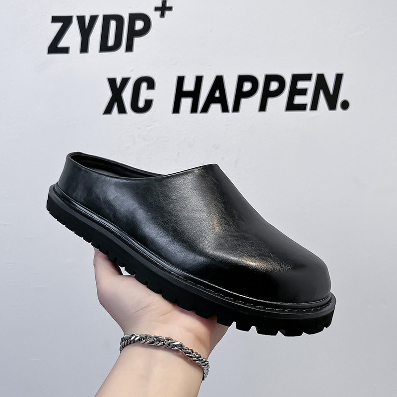 厚底勃肯鞋男半拖懒人包头拖鞋套脚休闲皮鞋2025新款春季潮流男鞋