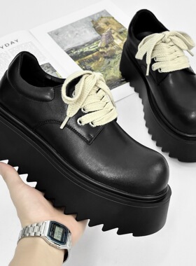 2025新款春季厚底增高大头鞋帅气德比鞋男小众设计感黑色休闲皮鞋