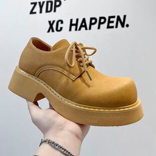 大头德比鞋男款厚底增高英伦风cleanfit大黄靴休闲工装圆头皮鞋男