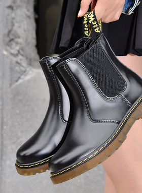切尔西靴情侣真皮厚底复古英伦风短筒圆头高帮黑色马丁靴男士皮靴