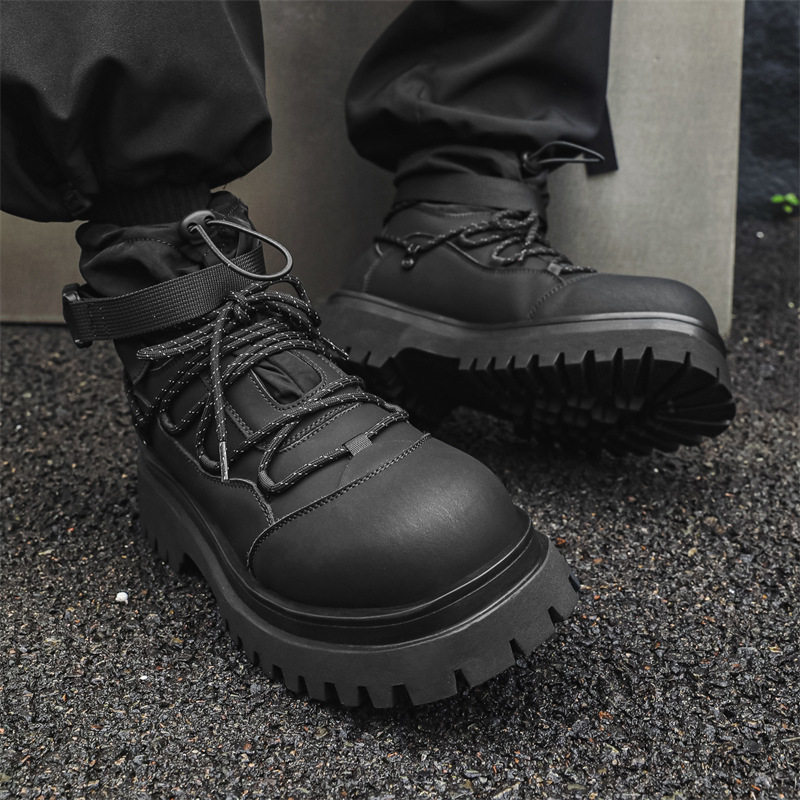 马丁靴男款高帮夏季新款厚底增高鞋耐磨户外登山工装靴子百搭短靴