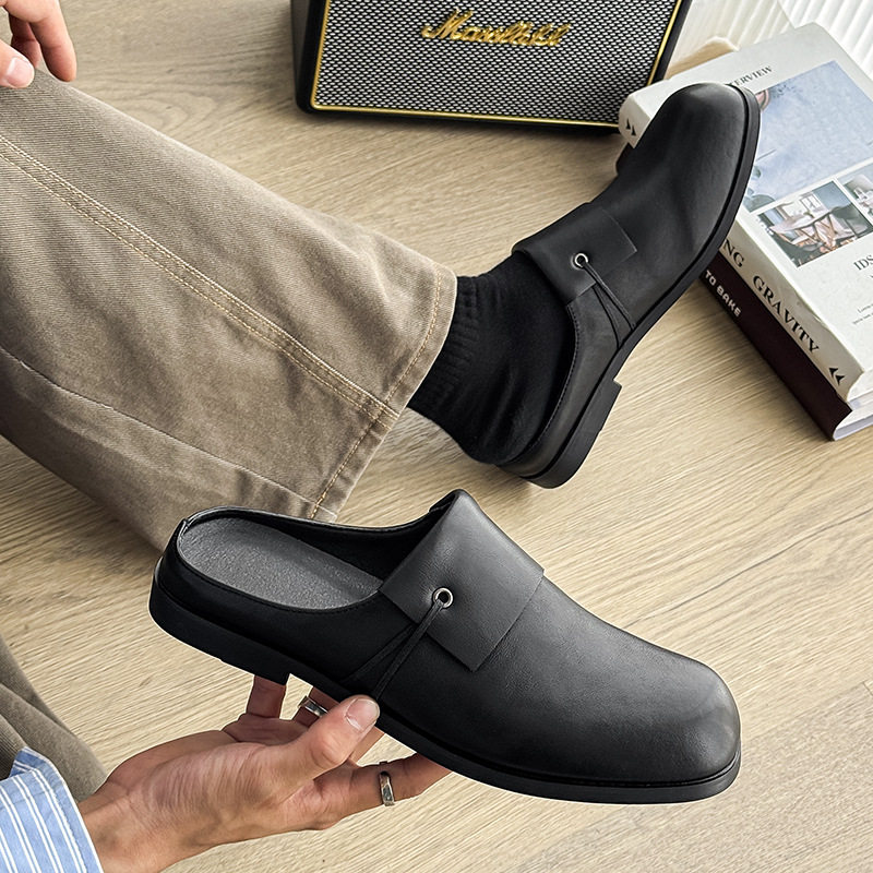 2025新款真皮勃肯鞋男厚底增高包头半拖鞋女外穿一脚蹬懒人穆勒鞋