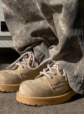 2025新款黄色男款大头工装德比鞋男厚底增高国潮网红爆款工装鞋