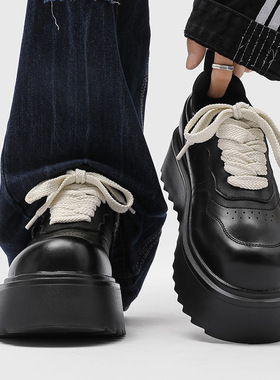 大头鞋男士厚底增高休闲皮鞋男英伦风商务正装德比鞋男黑色面包鞋