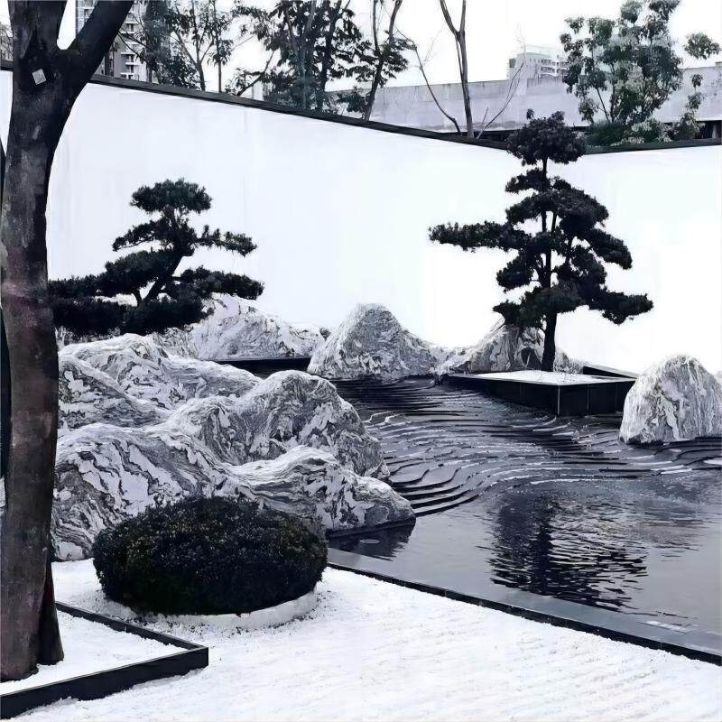 浙江雪浪石切片组合天然造景泰山石雕小假山枯山水室内庭院景观石