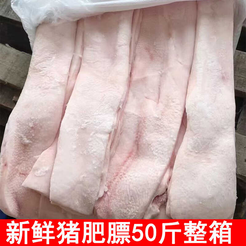 新鲜冷冻去皮猪肥膘猪肥肉一级白膘猪肥油肥膘50斤整箱商用生猪肉