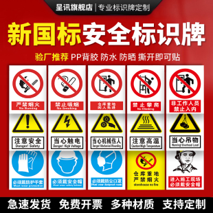 安全生产标识牌禁止吸烟当心触电警示标语工地工厂仓库车间消防必须穿戴工作服提示牌全套警告标志牌贴纸定做