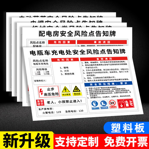 电瓶车充电处安全风险点告知牌卡岗位配电房建筑工地施工现场工厂车间机械设备警告标志作业提示告示墙定制