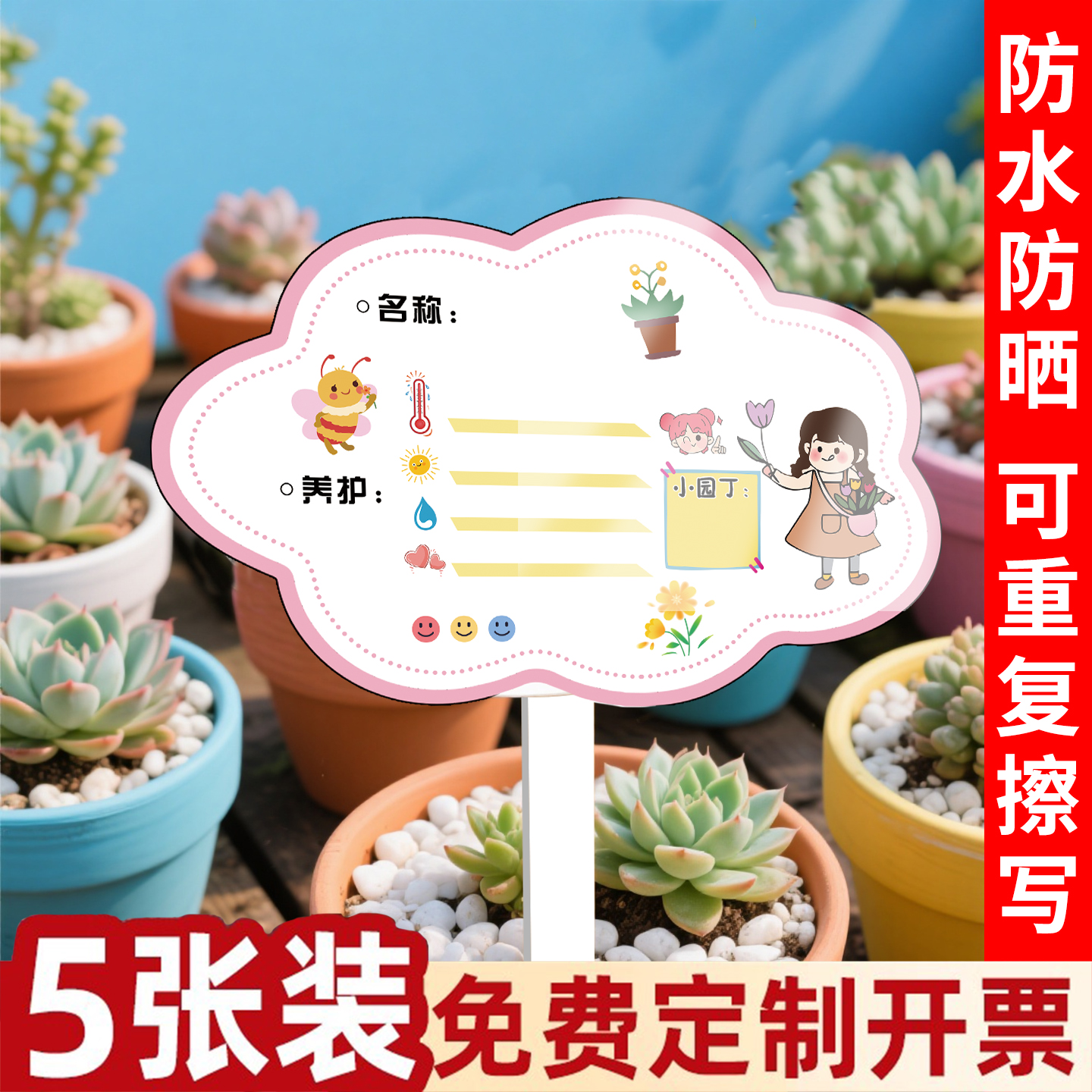 植物标签插牌幼儿园绿植养护卡片