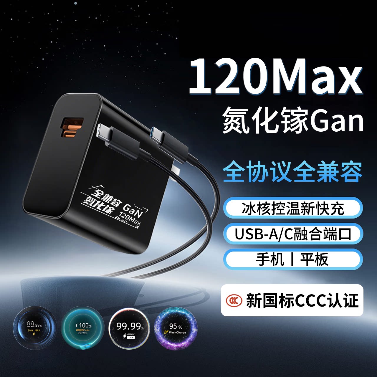 适用苹果/华为/荣耀/小米/红米/三星/一加/vivo/iQOO/OPPO充电器适用120W机型闪充全兼容氮化镓快充平板系列