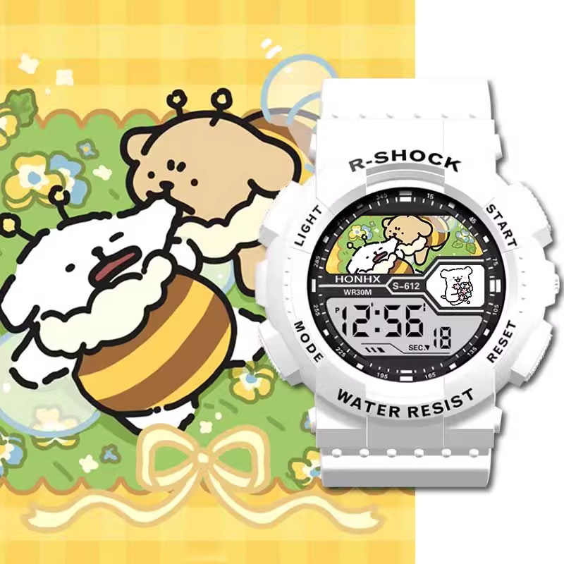 线条小狗可爱卡通同款学生儿童手表初中生运动防水二次元生日礼物