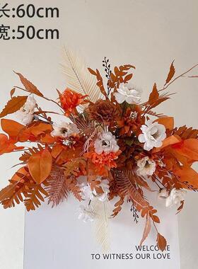 秋冬复古婚庆堂花排现场布装饰仿礼真WUV花路引花排宾迎置牌挂花