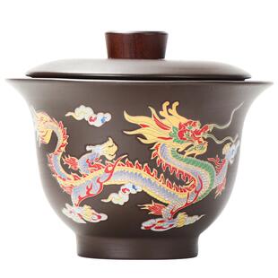 凤遇热变色龙紫砂手抓手壶防烫三才碗网红功夫茶具公盖司LOG20240