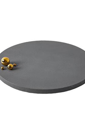 现代简约欧黑色卡其色PU皮金属球装饰托盘厅板样间客WUO收纳摆北