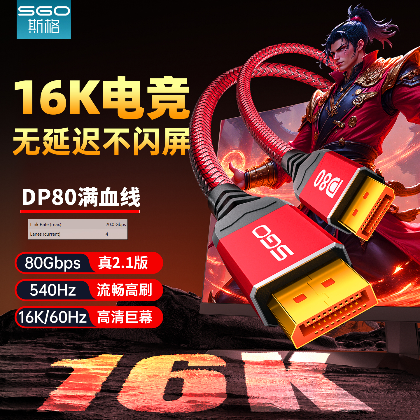 SGO斯格DP2.1线16K高清DP80满血