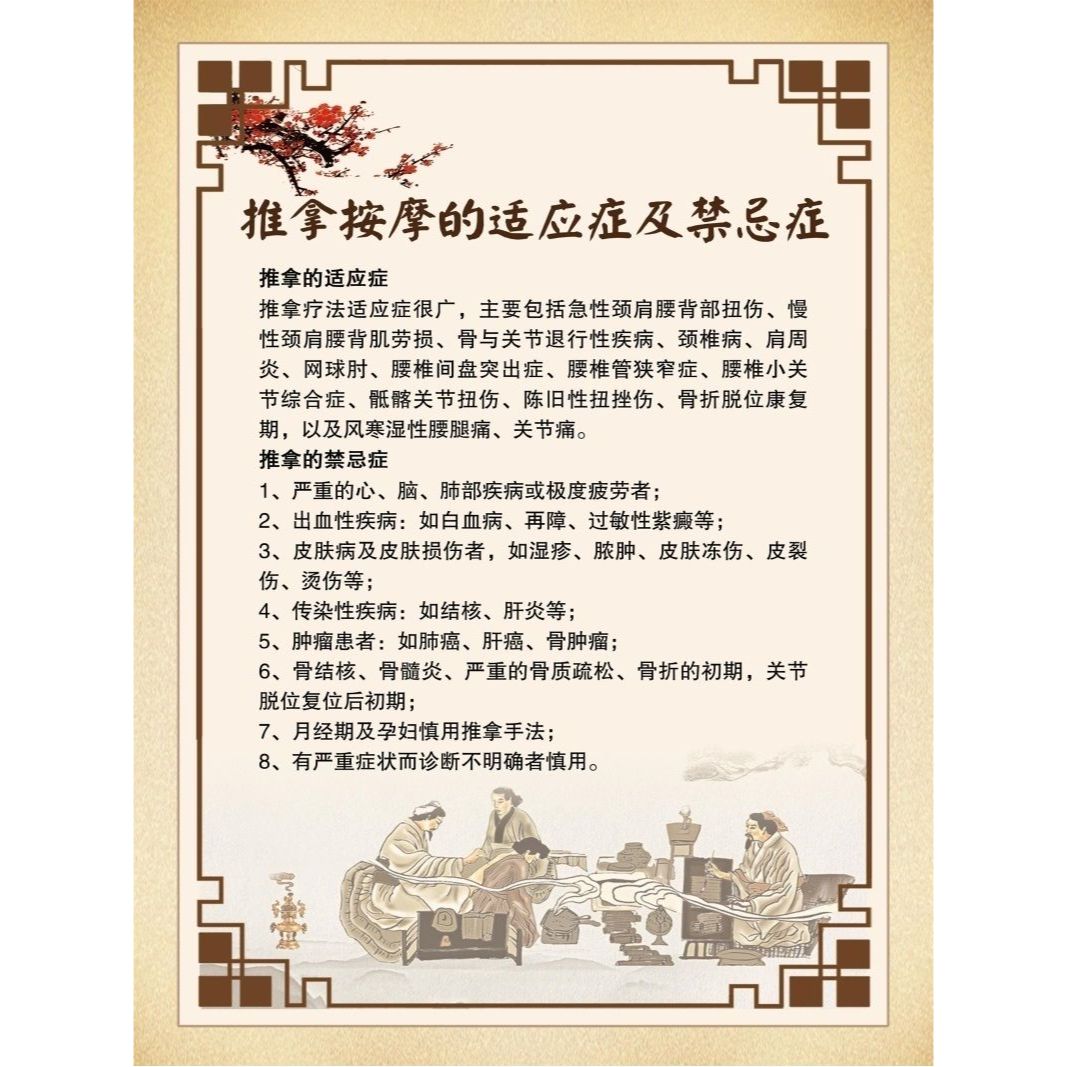 推拿按摩的适应症及禁忌症海报展板墙贴墙纸装饰画KT板