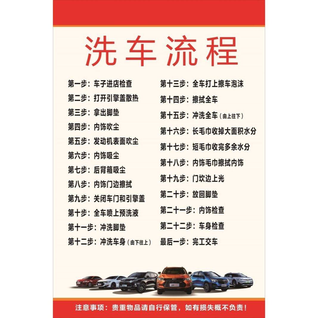 洗车流程海报展板普通洗车流程洗车流程洗车作业流程墙贴墙纸KT板