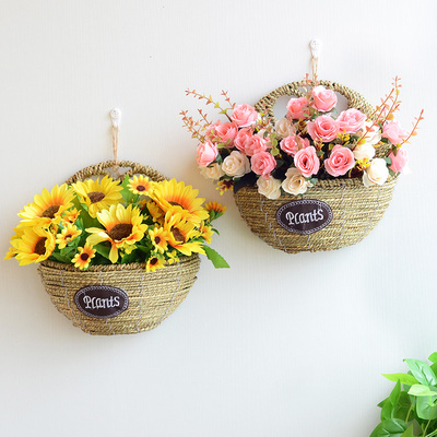 挂篮花盆装饰吊篮挂墙花篮壁挂花篮编织篮子墙上藤编花盆插花花篮