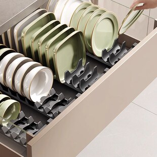 厨房抽屉内置碗碟架柜内分隔盘子餐具合金橱柜台面整理收纳置物架
