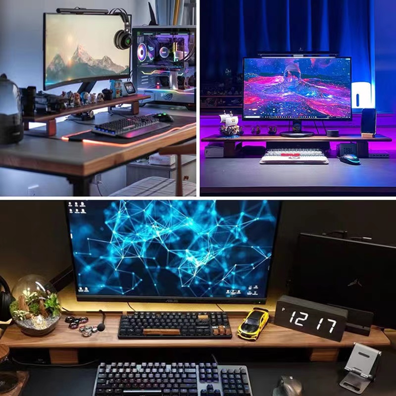 简约原木黑桃木增高架显示器实木架台式电脑垫高桌面X收纳置物支