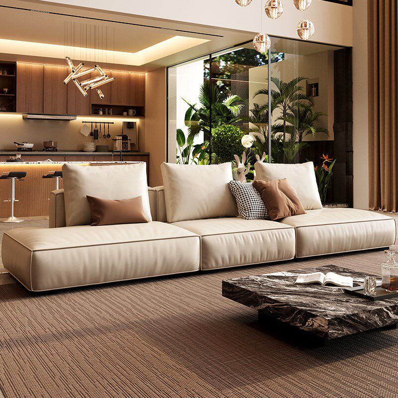 意式真皮沙发客厅高端大气大平层轻奢高级感直排豆腐块横厅皮沙发