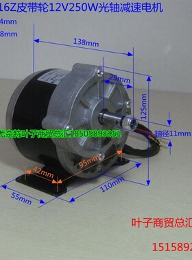 12V250w电动车电机减速长轴光轴电机MY1016Z2自行车电机