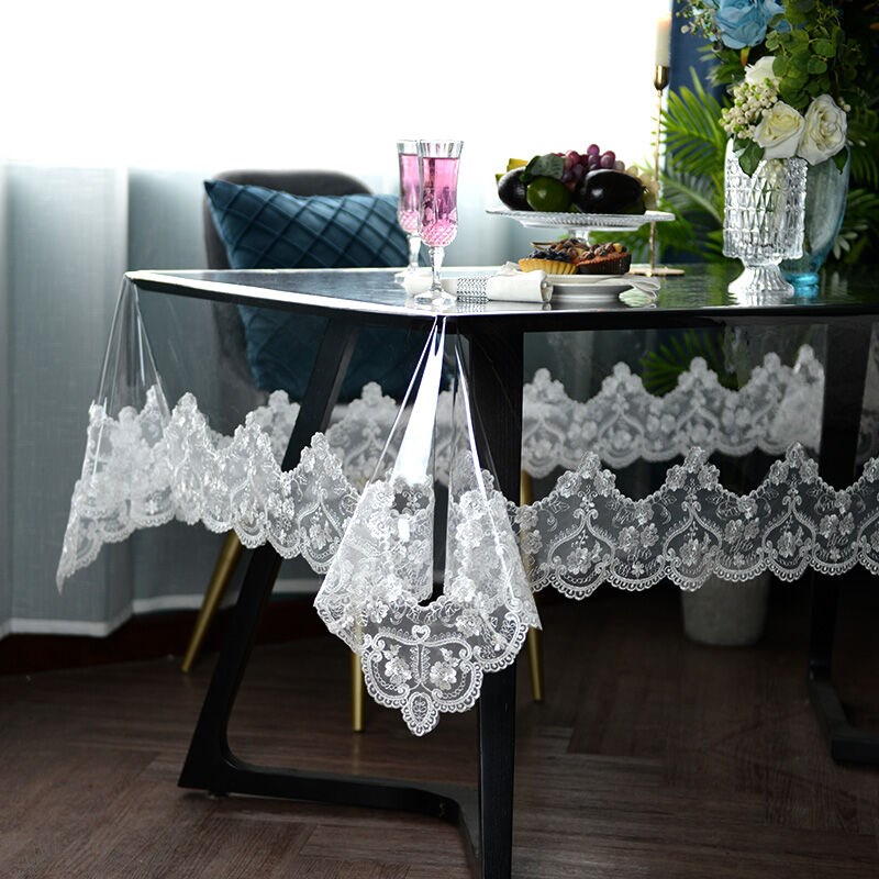 泰绣PVC桌布防水防油透明桌垫免洗茶几布水晶板软玻璃盖布蕾丝餐