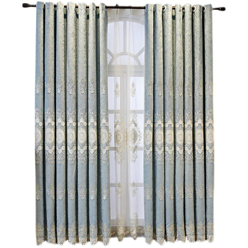 定制欧式雪尼尔绣花加厚窗帘客厅现代卧室遮光落地窗纱帘成品挂钩