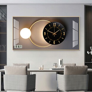 万年历静音钟表客厅挂画现代轻奢餐厅装饰画带温度星期公阳历切换